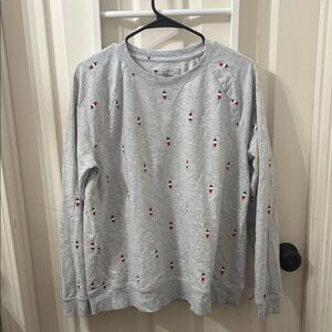 Sonoma Gray Crew Neck Sweater with Red and Blue Accents